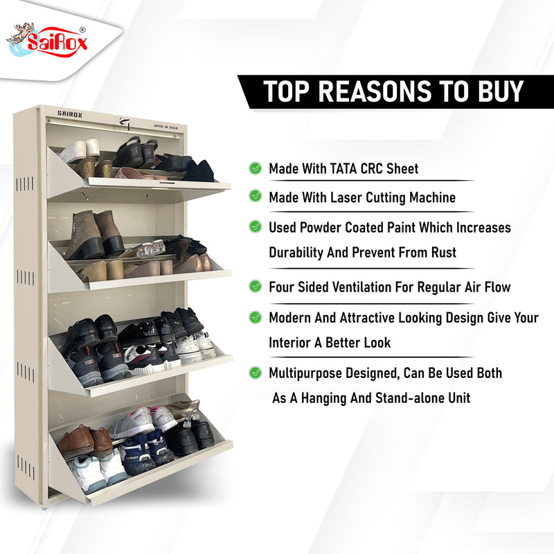 SAIROX Wall Shoe Rack – 4 Doors, 8 Shelves, Stores 28 Pairs