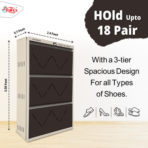SAIROX Double Shelves Three Door Wall Mounted Metal Shoe Rack - 16-18 Pair Capacity, 28.7*8.2*42.7 Inches (6 Shelves)