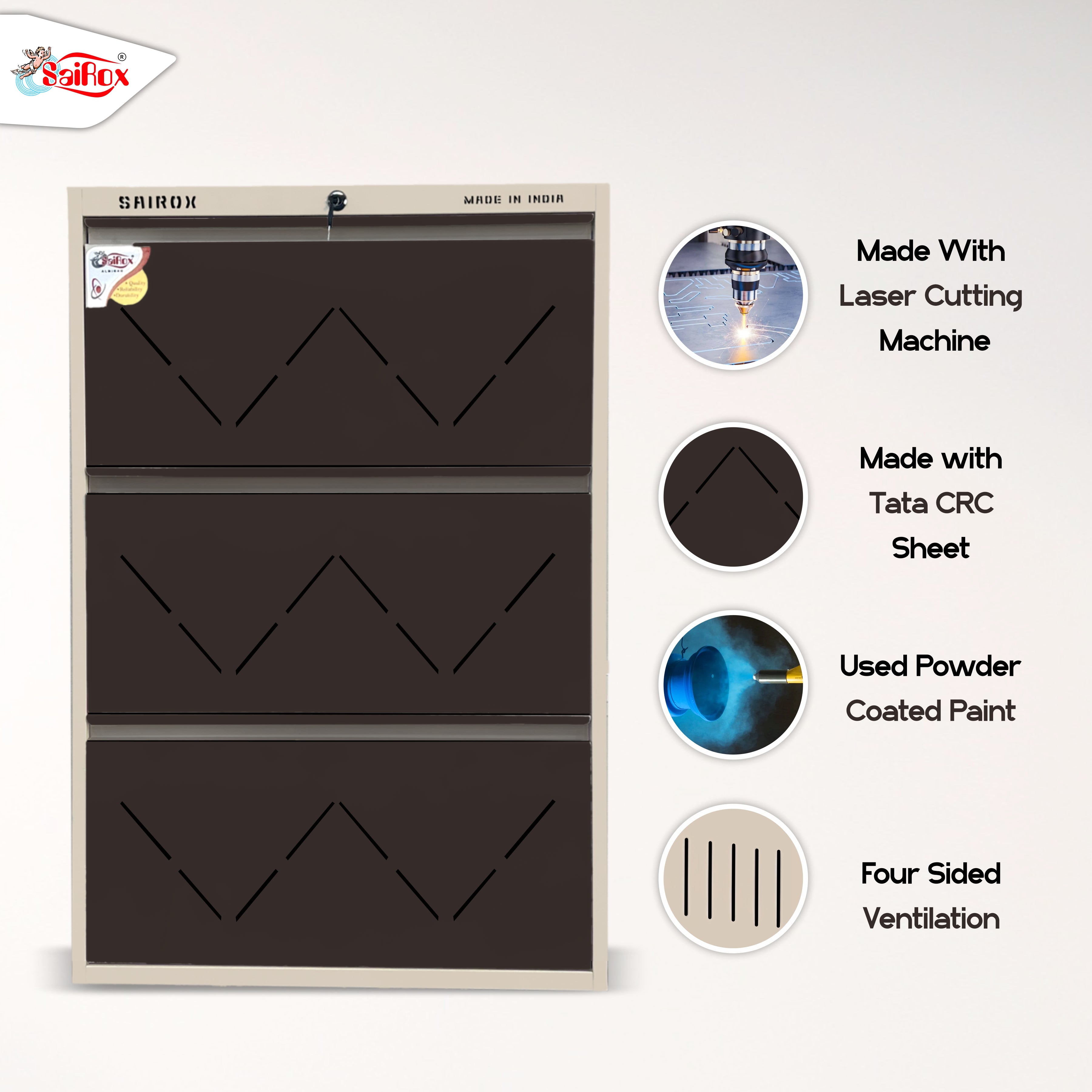 SAIROX Double Shelves Three Door Wall Mounted Metal Shoe Rack - 16-18 Pair Capacity, 28.7*8.2*42.7 Inches (6 Shelves)