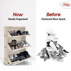 SAIROX Wall Shoe Rack – 3 Doors, 6 Shelves, Metal Build, Fits 18 Pairs