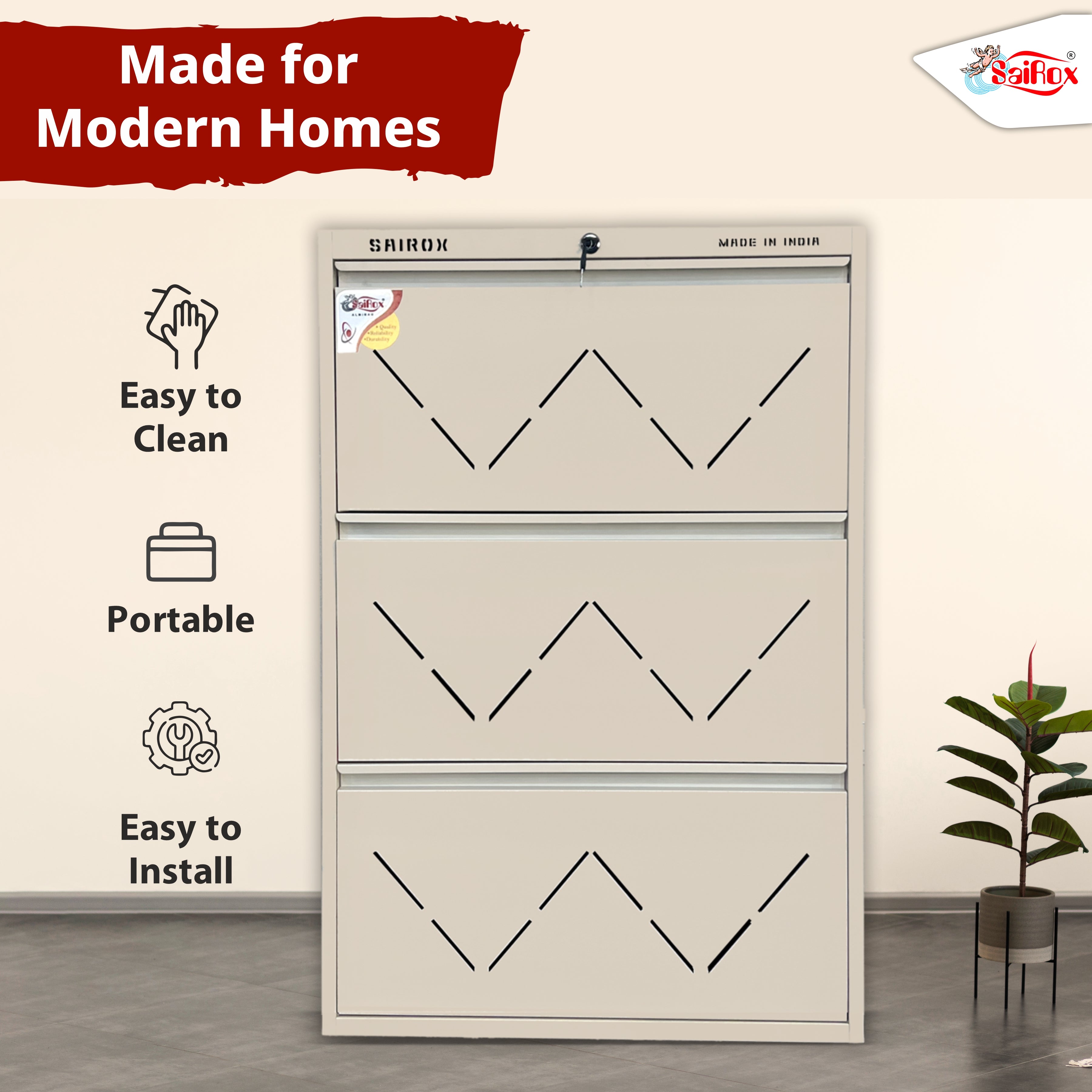 SAIROX Double Shelves Three Door Wall Mounted Metal Shoe Rack - 16-18 Pair Capacity, 28.7*8.2*42.7 Inches (6 Shelves)