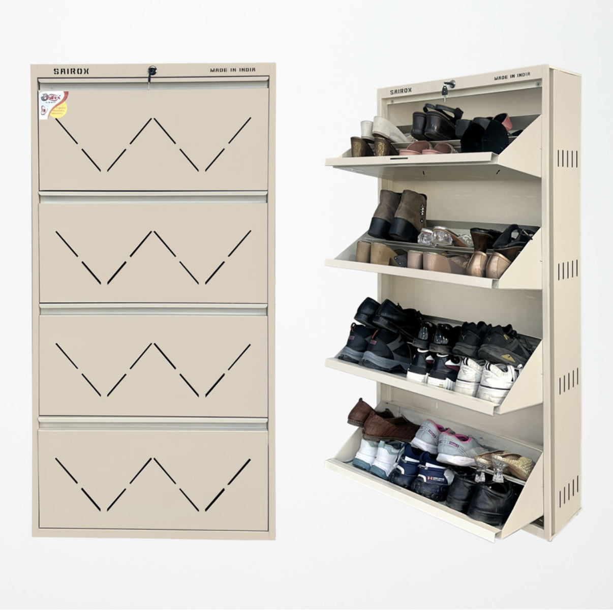 SAIROX 4-Door Wall Shoe Rack – Tiers, Fits 28 Pairs – SAIROX