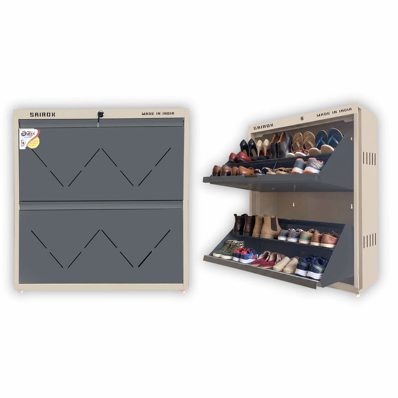 SAIROX 2-Door Wall Shoe Rack – 6 Shelves, 12-16 Pair Capacity